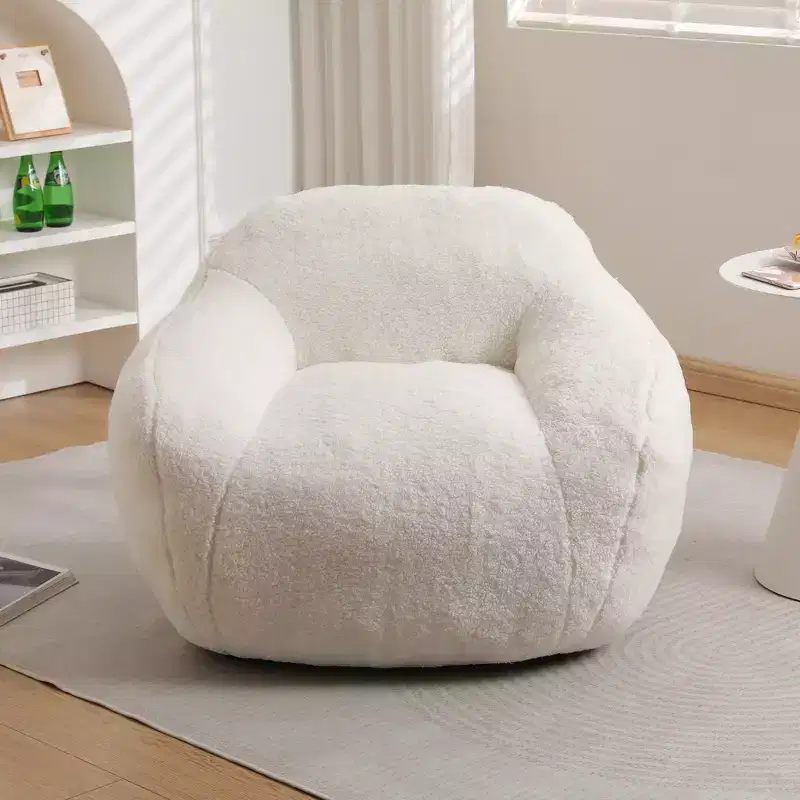 Light Gray / Off White / Rose Red Faux Fur Bean Bag Chair with Armrest — 1 Adult