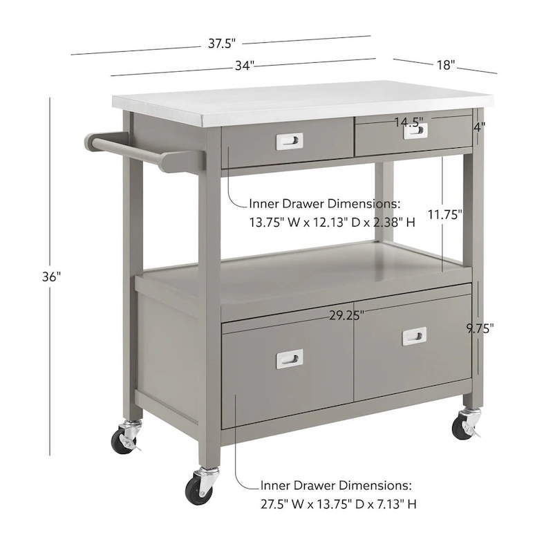 Julianna Stainless Steel Kitchen Cart
