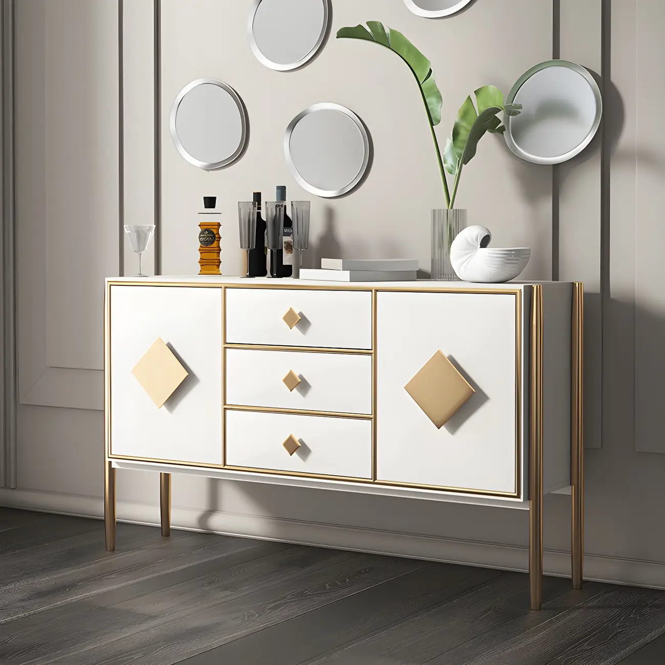 Luxury Wooden Sideboard with 3 Drawers & 2 Cabinets