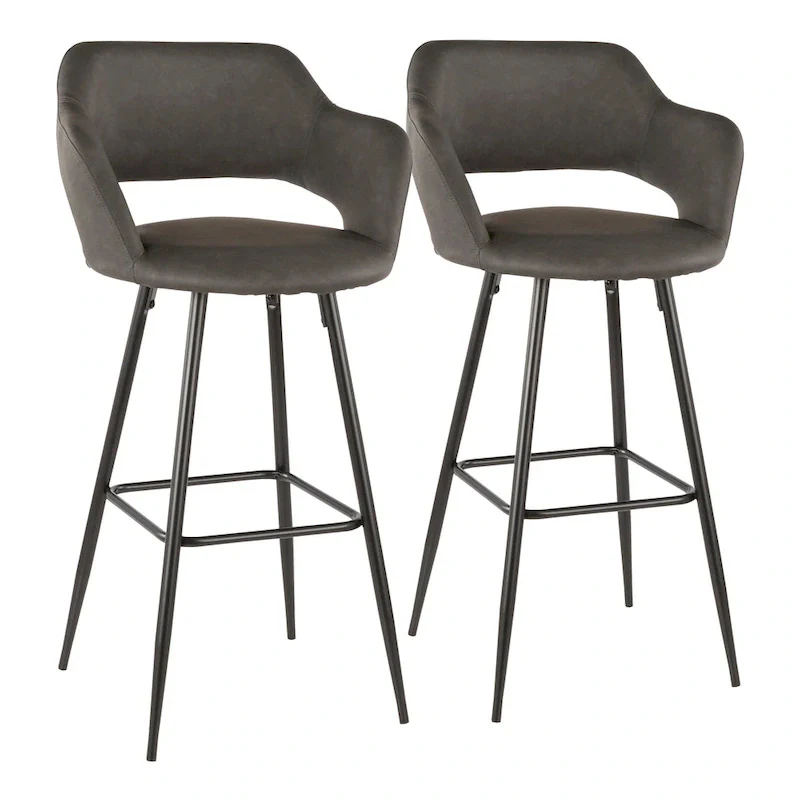 Faux Leather Bar Stools (Set of 2) - N/A