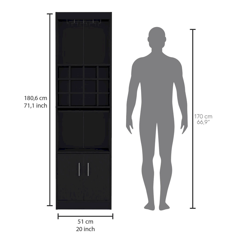 71Tall Bar Cabinet 5-Tier Modern Bar Cabinet with Glass Holder Stemware Rack,Wine Cabinet,12 Bottle Cubbies,5 Shelves