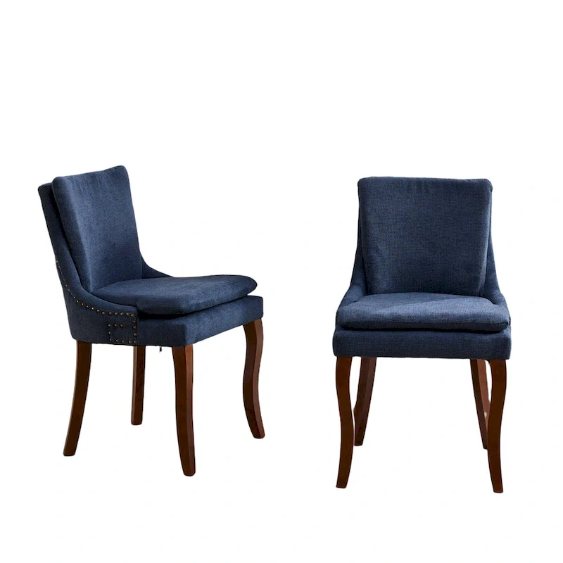 Chenille Fabric Upholstered Dining Chairs w/ Solid Wood Legs(Set of 2)