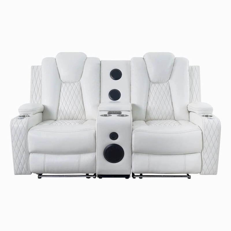 Premium Air Leather Home Theater Loveseat with LED Lights, Recliner with Built-in Speakers & Wireless Charging
