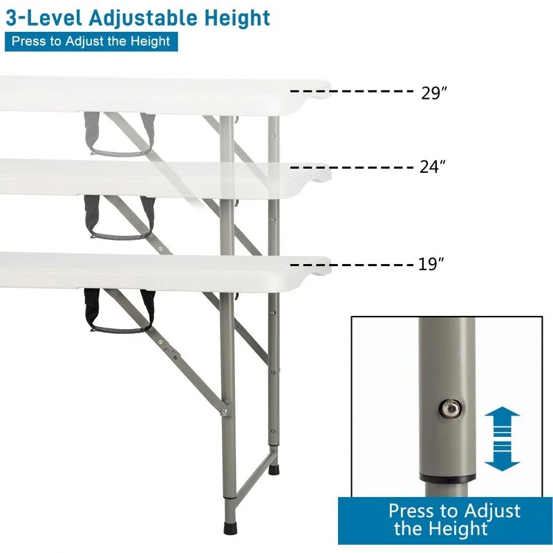 4 ft. Plastic Adjustable Height Folding Table