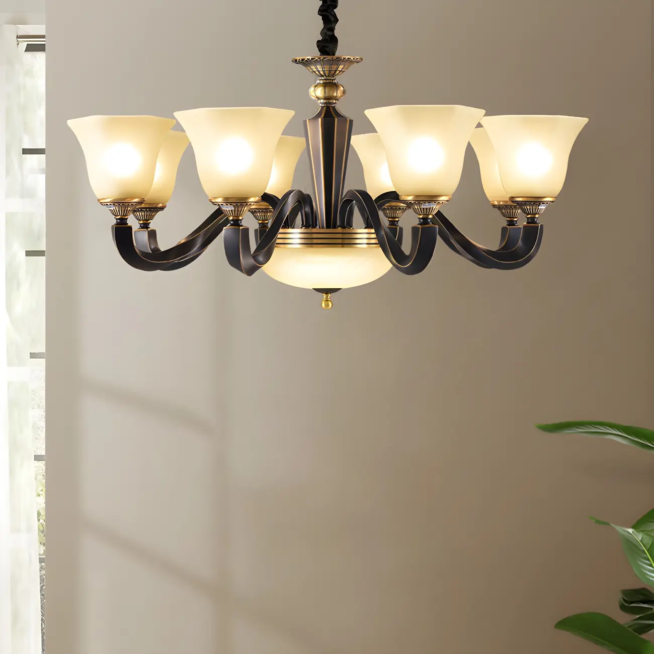 Black Glass Curved Metal Classic Chandelier Light