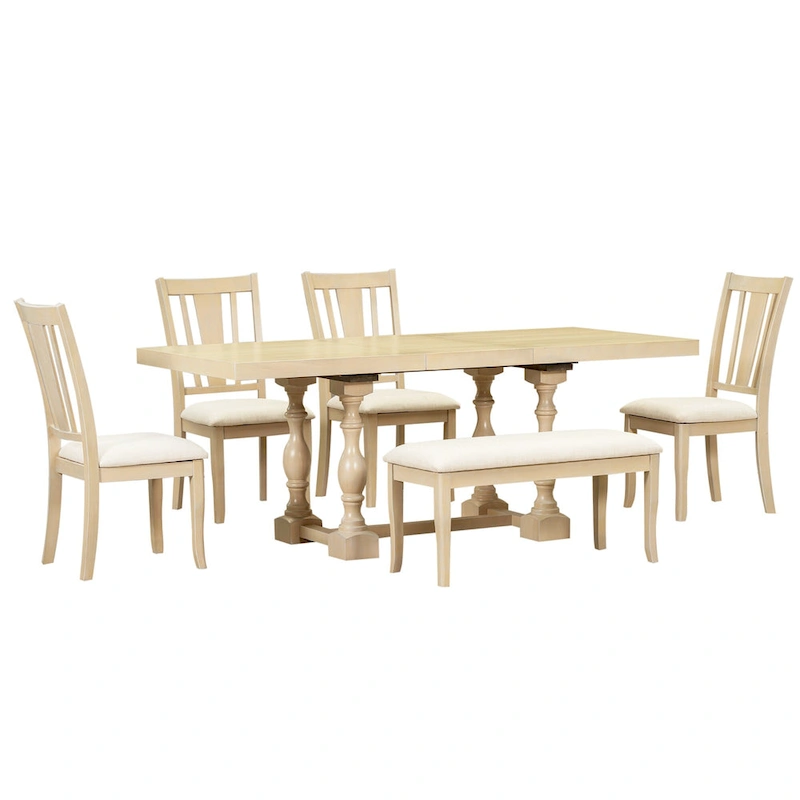 6-Piece Traditional Dining Set with Extendable Table & Chairs
