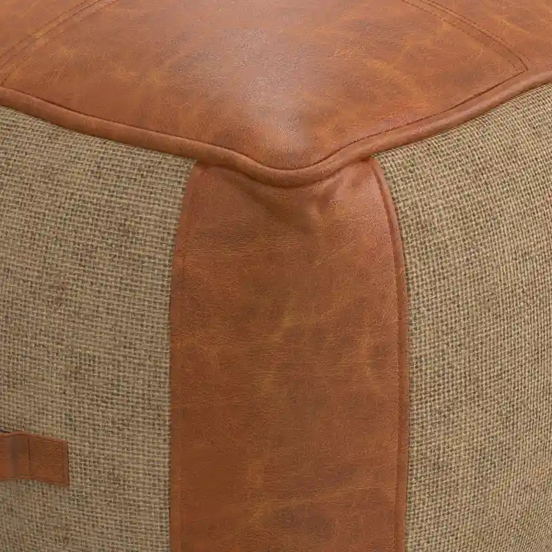 Boho Square Pouf in Tan Genuine Leather