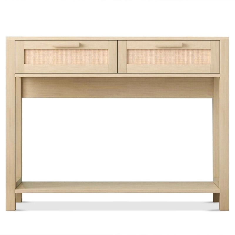39.4 Rattan Console Table with 2 Drawers Entryway Table