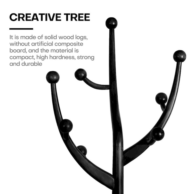 Rubberwood Freestanding Coat Rack with 8 Hooks - 24.5W x 70.87H