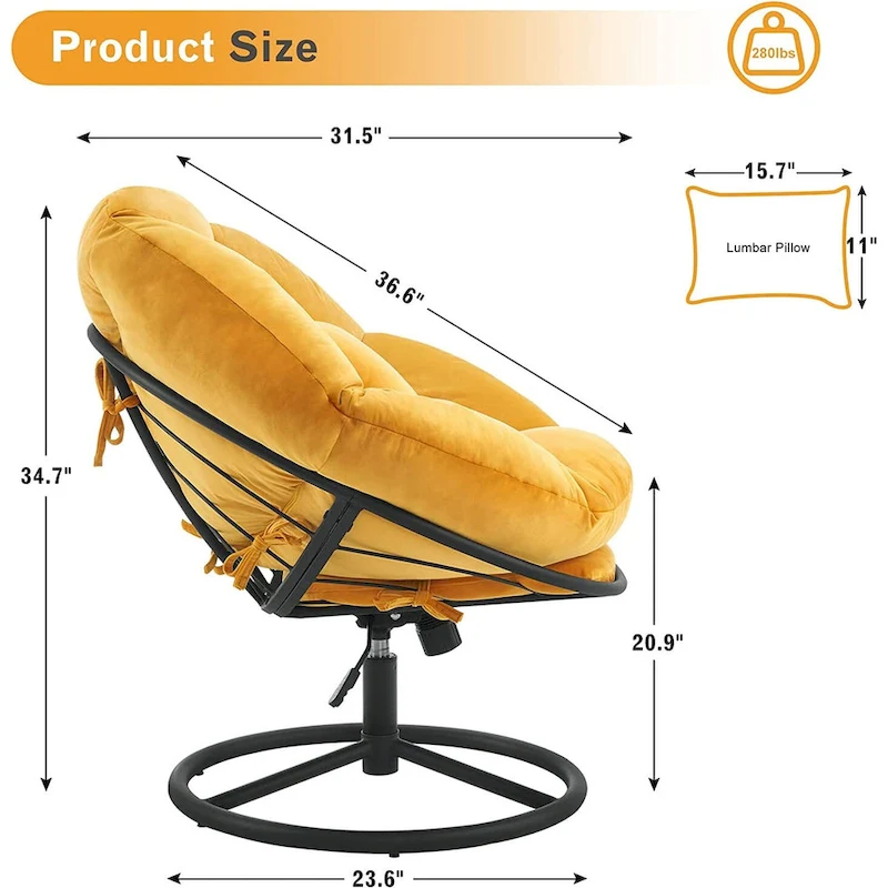 MCombo Gas Lift Swivel Papasan Chair with Height Adjustment, Velvet HQ405