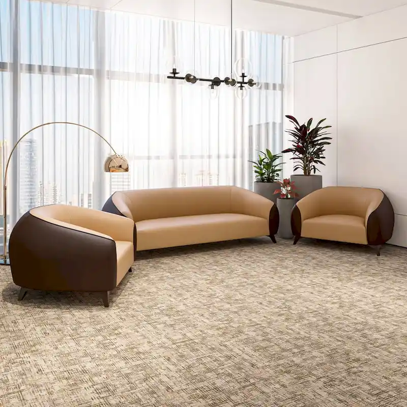 3-Piece Modern Sofa Set with Vegan Leather, Solid Wood Frame, Steel Legs, Foam Cushions for Living Room