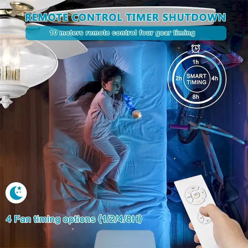 52  Low Profile Ceiling Fan with Remote Control, 3 Speed, Glass Shade