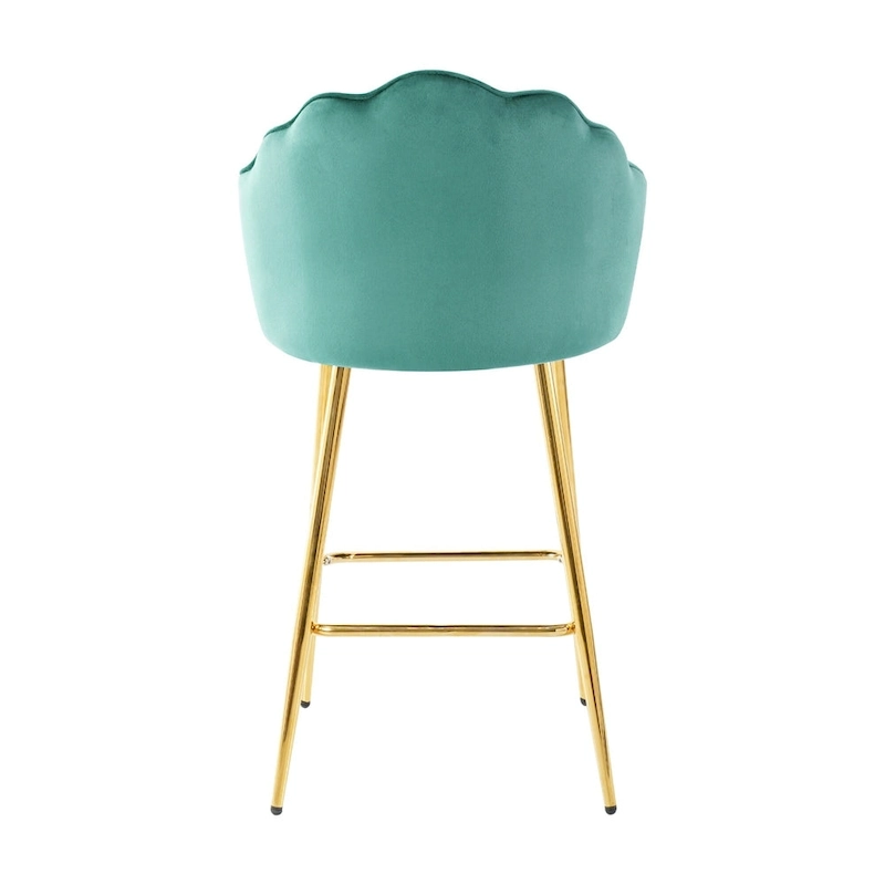 Velvet Shell Bar Stools Set of 2, Counter Height Chairs with Metal Legs, Upholstered Kitchen Island Chairs with Footres