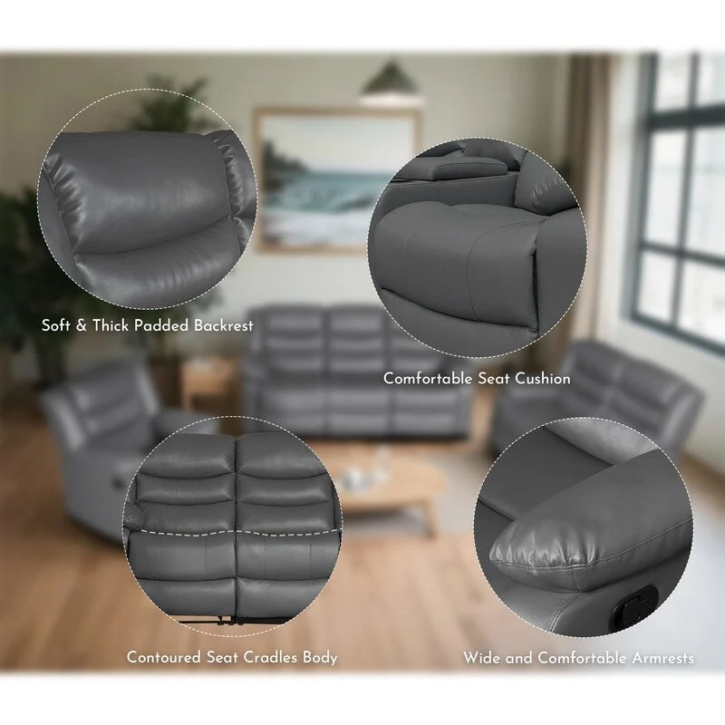 3 Piece Faux Leather Manual Reclining Livingroom Sofa Set with Dropdown Table and Console
