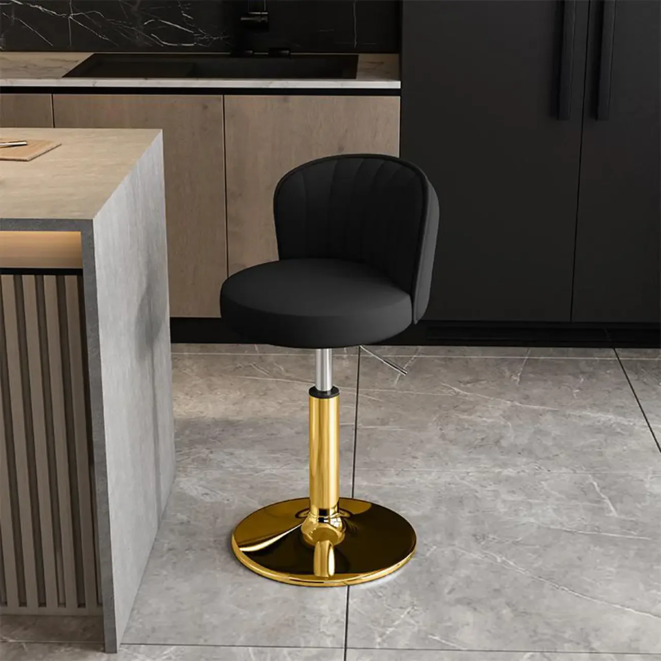 Modern Leather Adjustable Swivel Bar Stools with Back