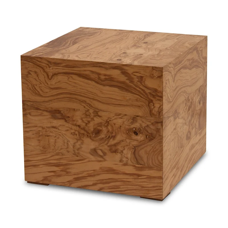 Macari Modern Natural Burl Wood Side Table - 18W x 18D x 16H