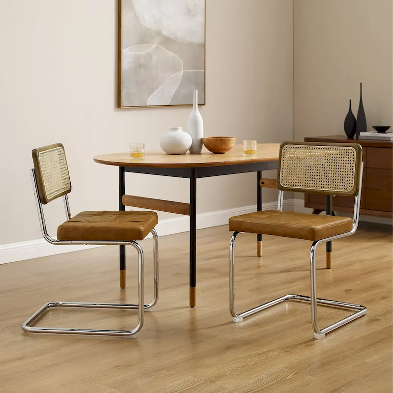 Black Faux Leather Cantilever Dining Chairs Set of 2