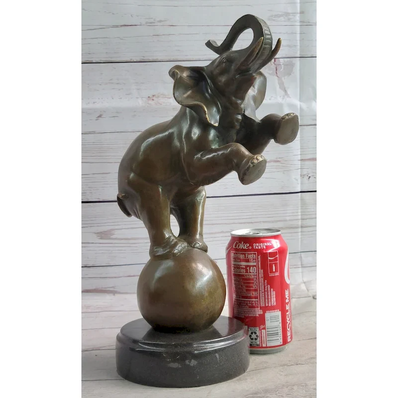 Bronze Sculpture Statue Figure Circus Elephant Balancing On Ball