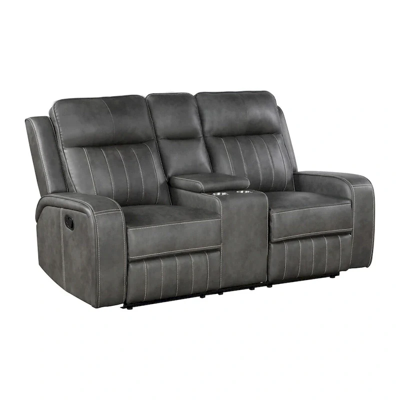 Grey Motion Reclining Loveseat with Console