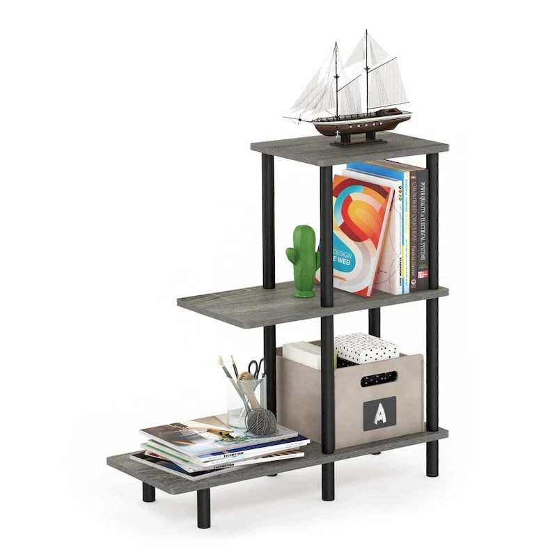 Furinno Turn-N-Tube 3-Tier Sofa Side Table Tall, Espresso/Black