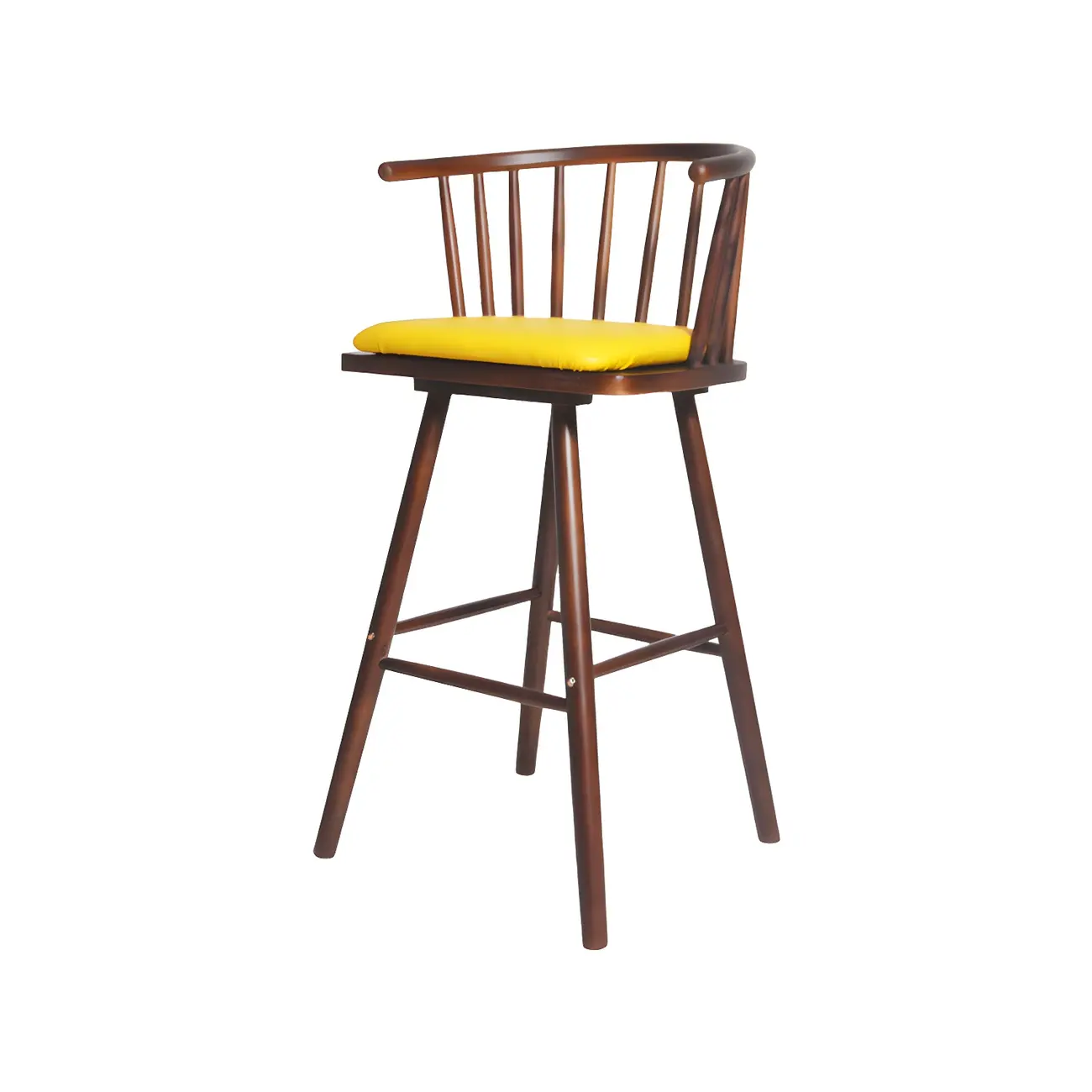 Traditional Wooden Low Back Bar Stool with Cushioned Seat