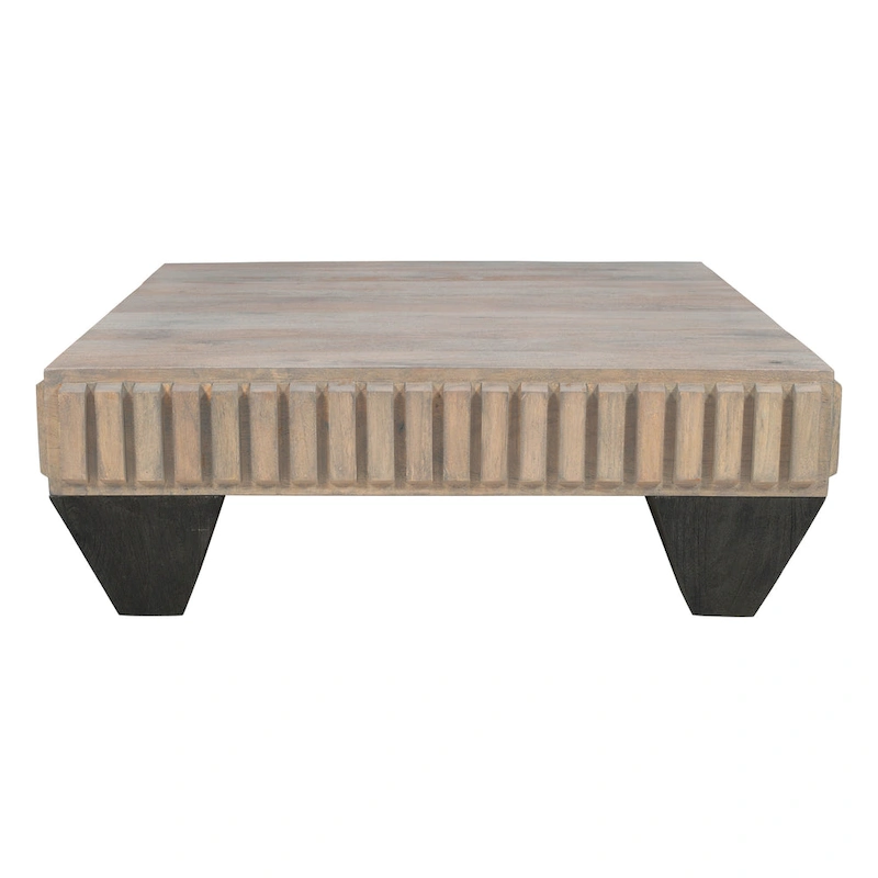 Tokyo Inspired 36 Inch Square Mango Wood Coffee Table - Handcrafted with Elegant Sandblasted Gray Finish And Tapered Legs