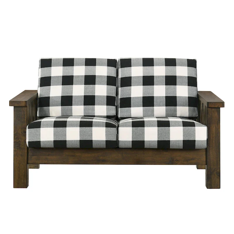 Jimo Traditional Rustic Oak Linen Fabric Loveseat by Furniture of America
