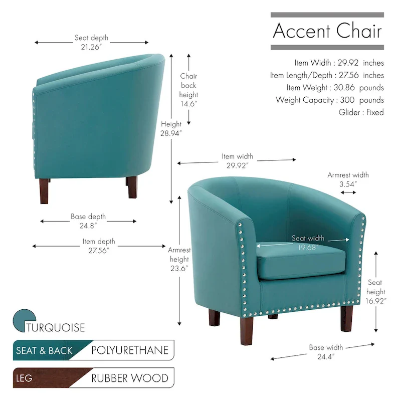 PU Leather Barrel Accent Chair - Brown Single Seat