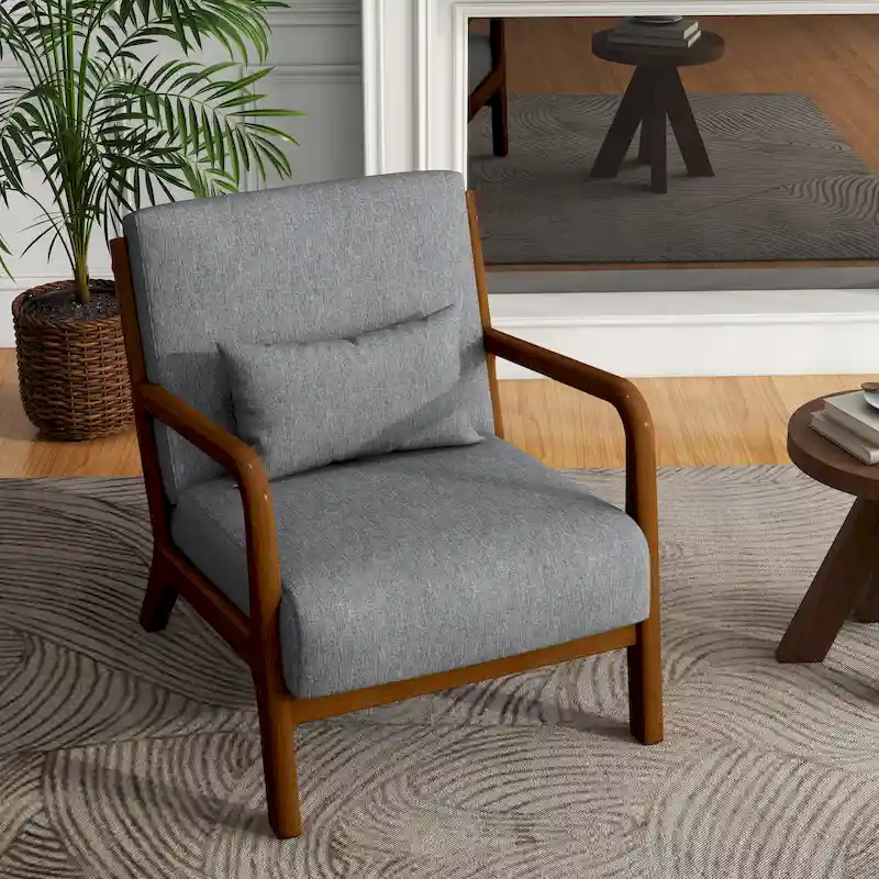 Mid-Century Modern Upholstered Accent Chair with Wood Frame