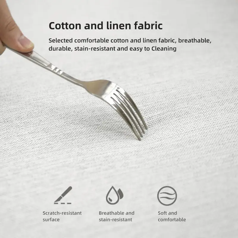 Square Arm Fabric Straight Sofa in Beige