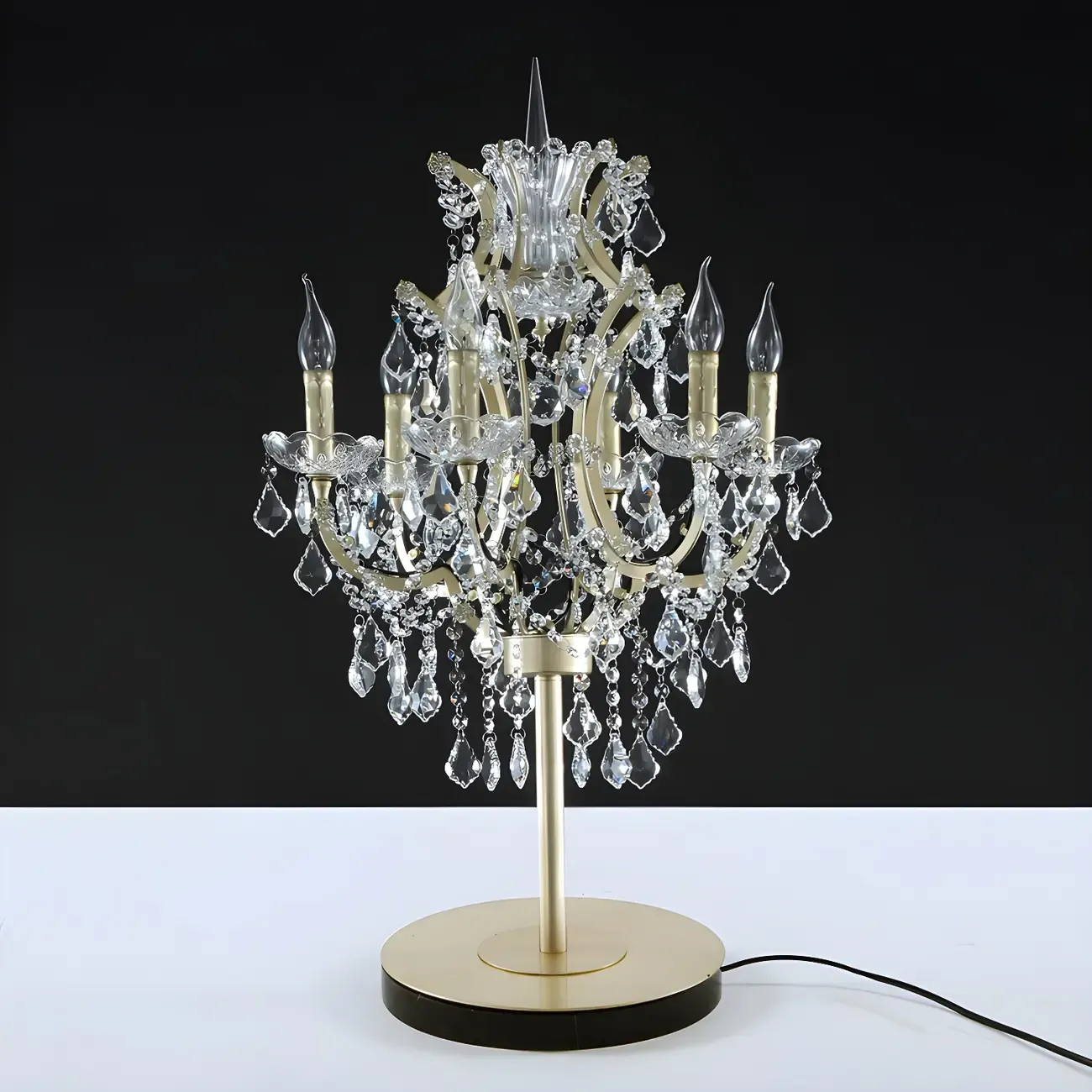 Luxurious 6-Light Gold Candlestick Crystal Table Lamp