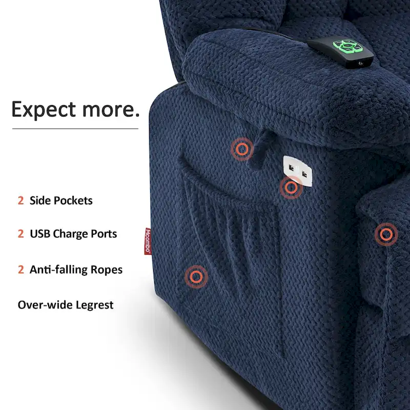 MCombo Power Lift Recliner Chair with Massage, Heat, Adjustable Headrest, Extended Footrest-(PU/Fabric)