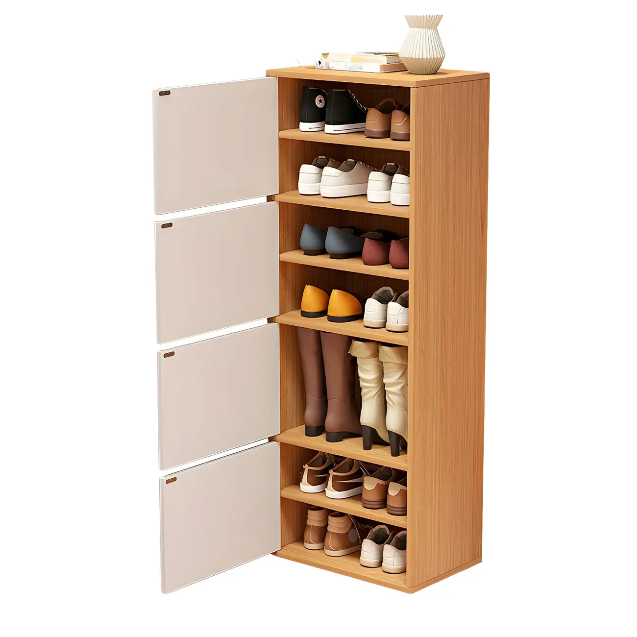 Modern White Tall Shoe Cabinet with Adjustable Shelves
