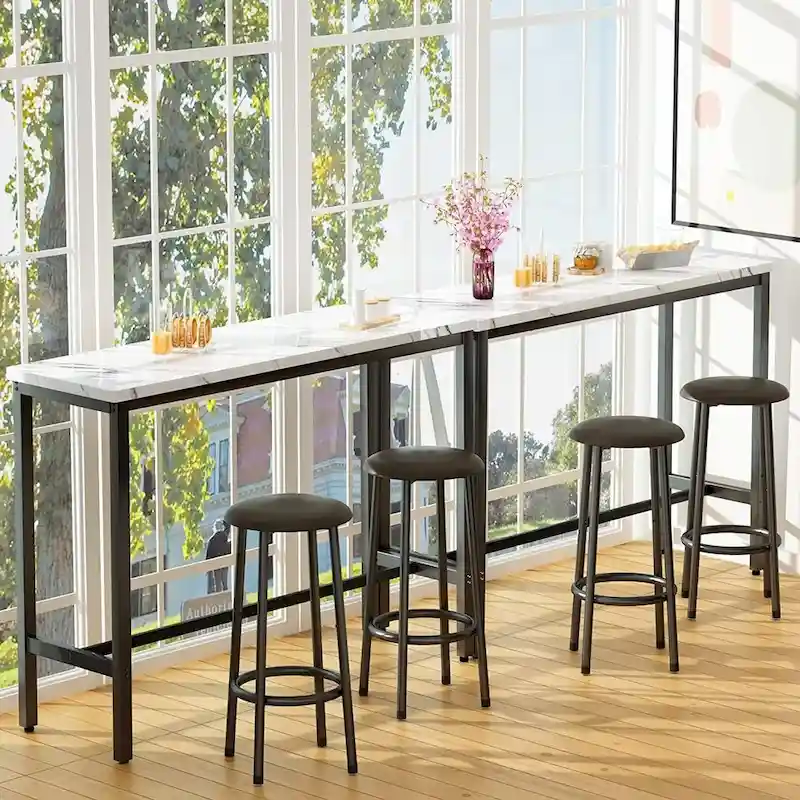 3 Piece Kitchen Pub Dining Set, Modern Faux Marble Counter Height Bistro Bar Table Set with 2 PU Leather Bar Stools