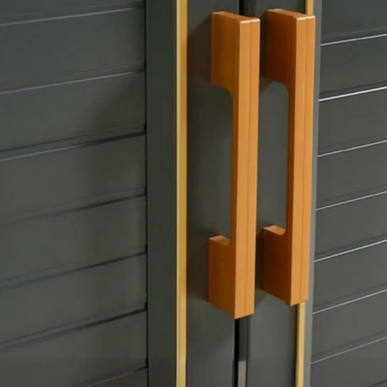 Luxury Grey Metal Entryway Shoe Cabinet with Gold Trim