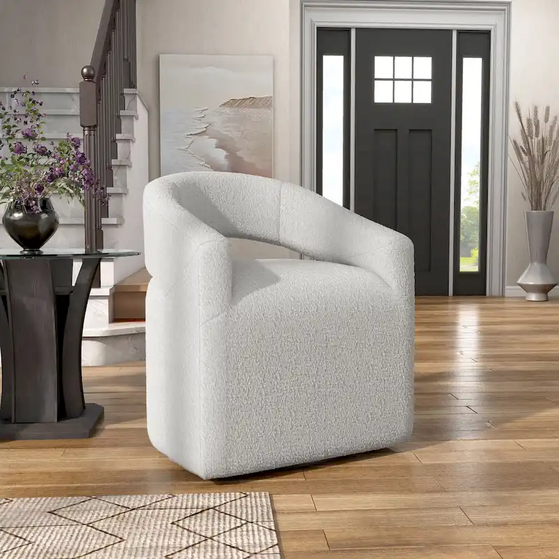 Celeste Modern Boucle Round Barrel Chair Open Back and Curved Arm, Swivel Armchair by Furniture of America