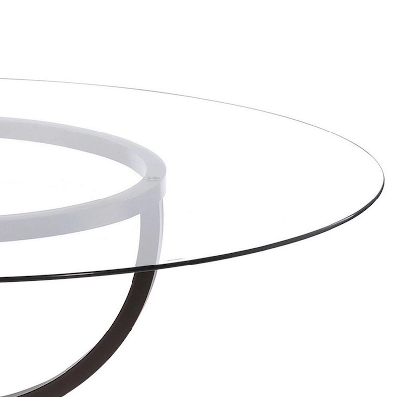 48 Inch Round Dining Table, Clear Glass Top, Interlocked Ring Motif Legs