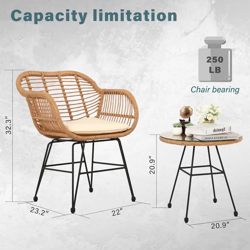 Vrakae Upgraded 3 Piece Outdoor Patio Bistro Set