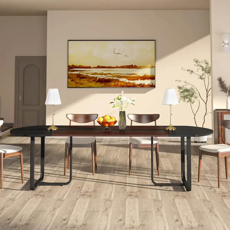 70.86 Modern Oval Dining Table with Splicing Board, Curved Kitchen Tables for 6-8