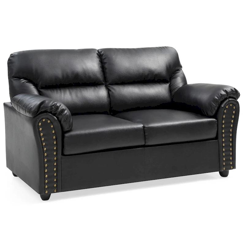 Olney W Flared Arm Faux Leather Straight Sofa in Black