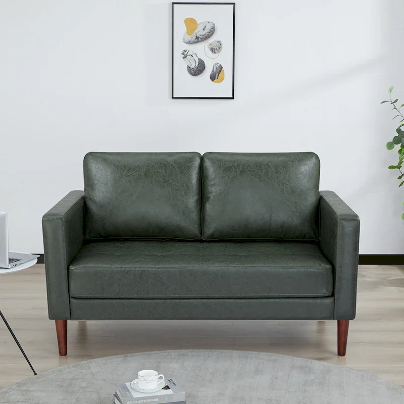 Tufted Faux Leather Loveseat Sofa, 2-Seat, Grey / Camel / Black / Green