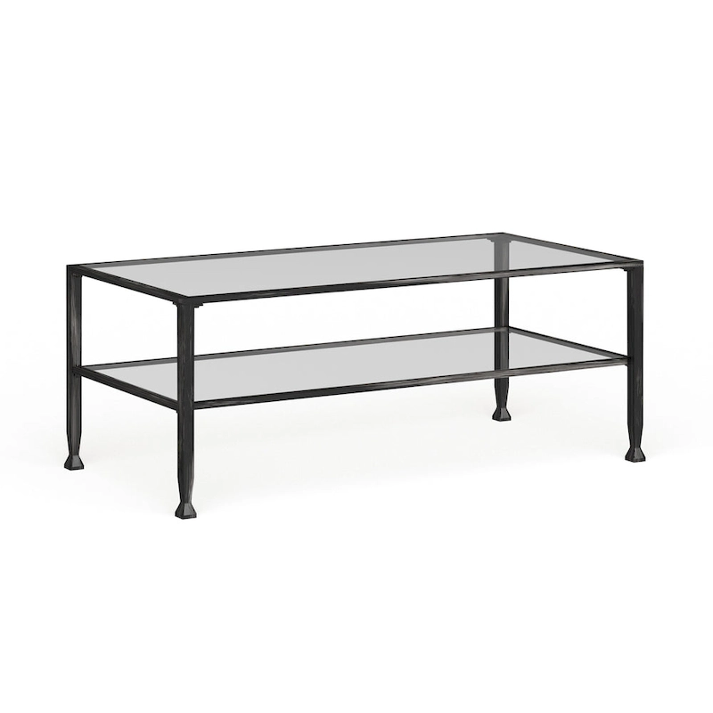 SEI Furniture Glenn Black Rectangle Metal Coffee Table with Glass Top and Bottom Shelf