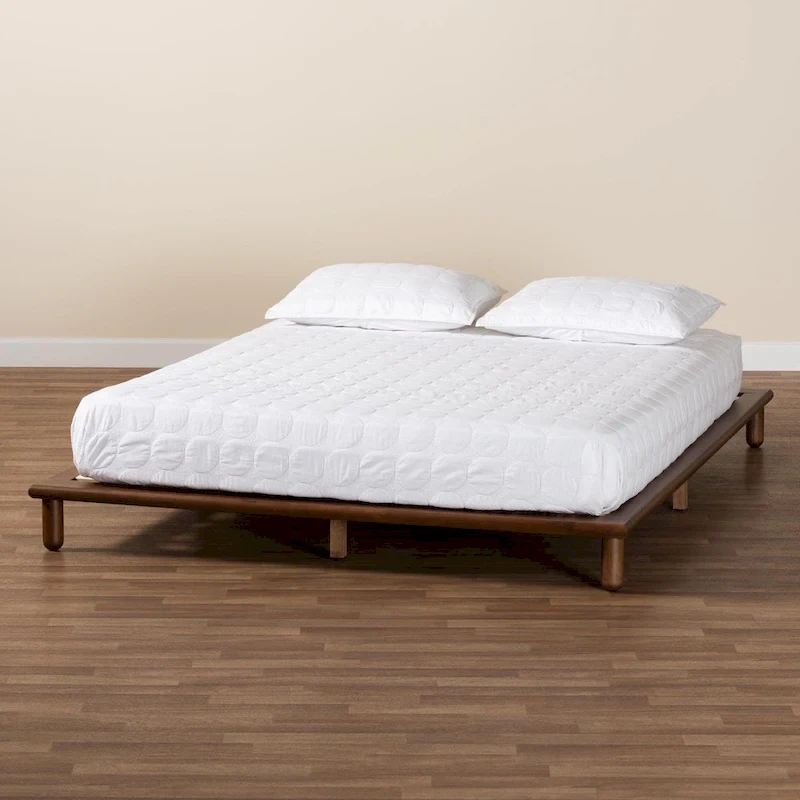 Alivia Mid-Century Modern Walnut Brown Finished Wood Bed Frame