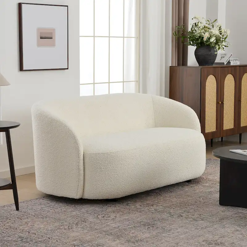 KINWELL Sherpa Upholstered Loveseat Boucle Sofa Couch, 68W