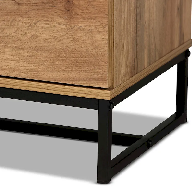 Franklin Oak Wood and Black Metal 5-drawer Bedroom Chest