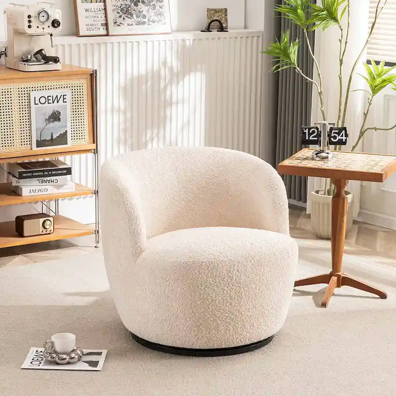 Single Fabric Modern Accent Chair 360 Degree Rotation Swivel Barrel Chairs