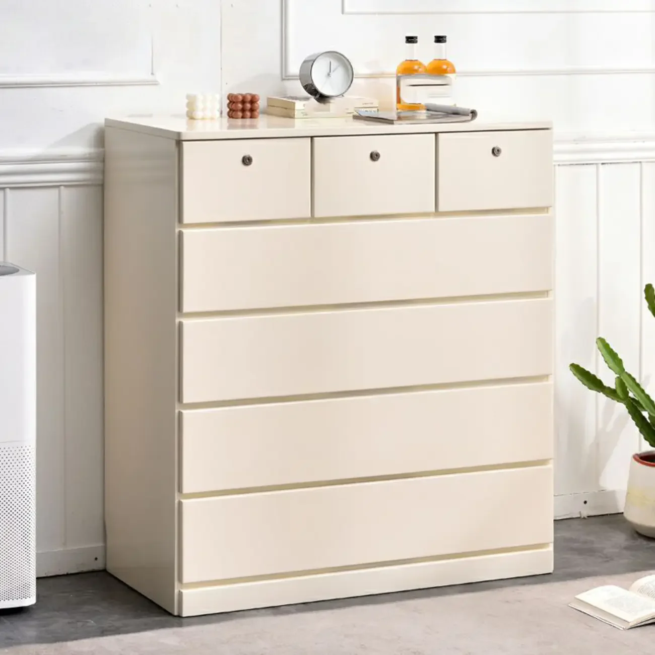 Modern Natural Wooden Double Dresser with 5-Drawers