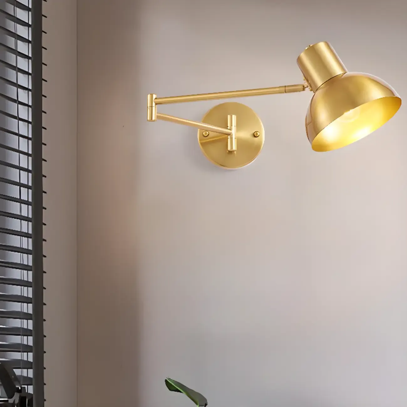 5 to 9 Inch Modern Swing Arm Brass Wall Light for Bedside