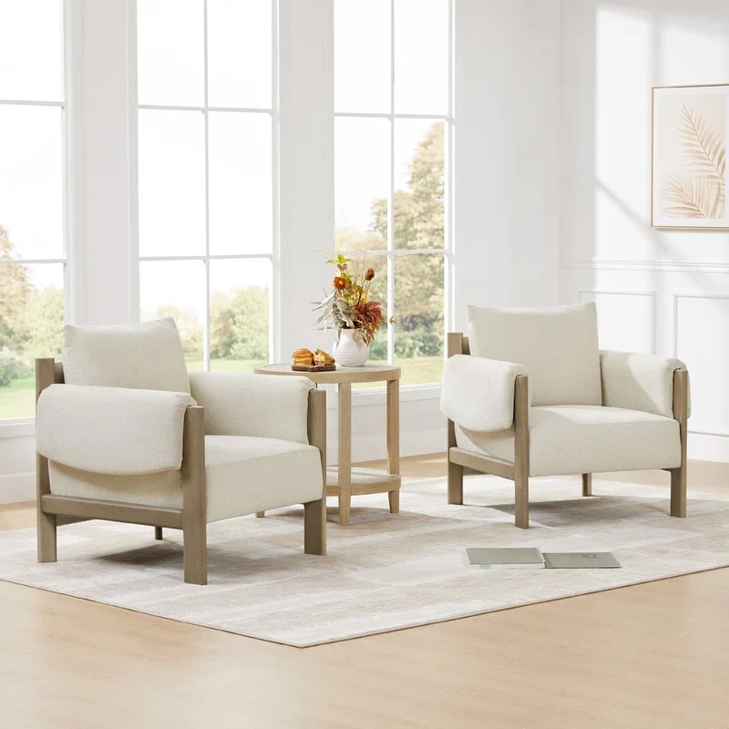 Carol Mid Century Modern Upholstered Accent Arm Chair with Wood Legs