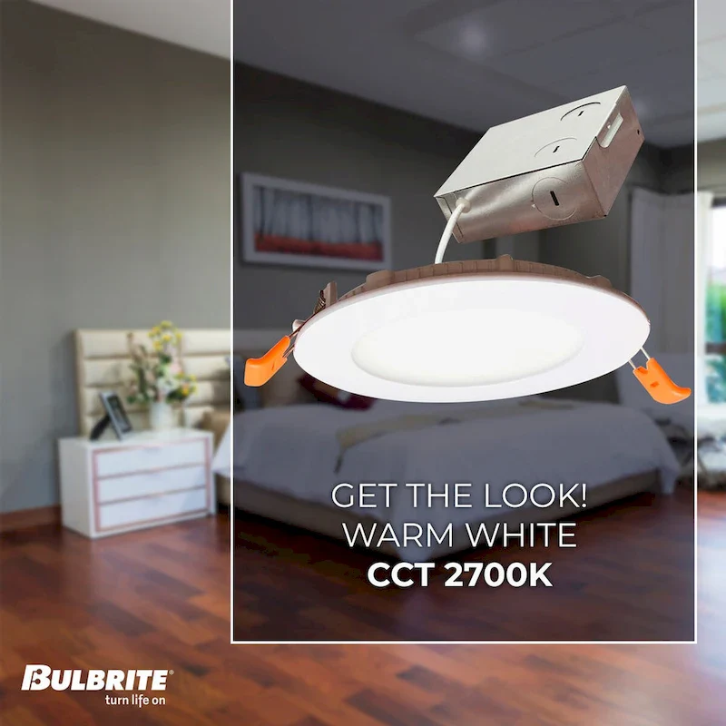 Bulbrite Pack of (4) 12 Watt LED 4  Round Recessed Downlight Fixture with Metal J-Box, 2700 Warm White Light, 1100 Lumens